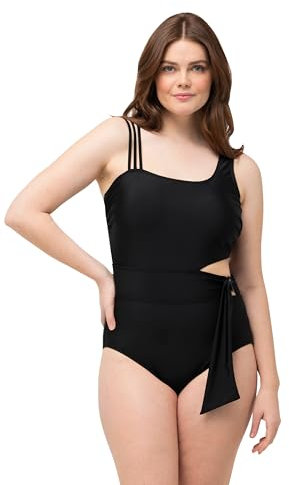Ulla Popken Damen große Größen Übergrößen Plus Size Badeanzug, Colorblocking, Softcups, recycelt schwarz 56 826426100-56