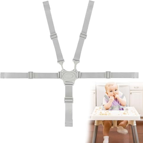 AWAVM Nouveau Harnais Chaise Haute UniverselleSangles de sécurité pour chaise haute, harnais de sécurité 5 points pour enfants convertibles pour Chaise Haute Bébé Landau et Poussette (Grey)