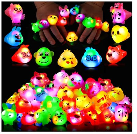 Mikulala 24 Stück Leuchtend Ringe Kinder Led Ringe Bunte Blinkender Ring Niedliche Tier Leuchtspielzeug im Dunkeln Kinderringe Mitgebsel für Kindergeburtstag Weihnachten Karneval Neujahrsparty