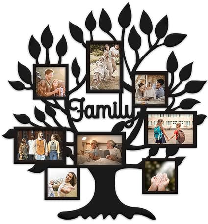 JUMBO DECOR Bilderrahmen mit 8 Bildern, Collage mit 8 Bildern, 10,2 x 15,2 cm, 10,2 x 10,2 cm, moderne Bauernhaus-Familien-Bilderrahmen für Wand, Wohnzimmer, Schlafzimmer, Schwarz