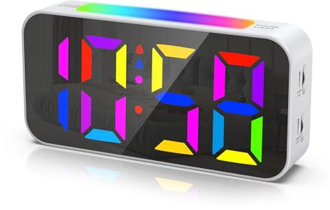 Ankilo Wecker Digital RGB Farbiger wecker 8 Farbe für Ohne Ticken Kleiner Uhr Einstellbare Lautstärke und Helligkeit Snooze Funktion 12/24 Stunden Typ-C-Netzteil