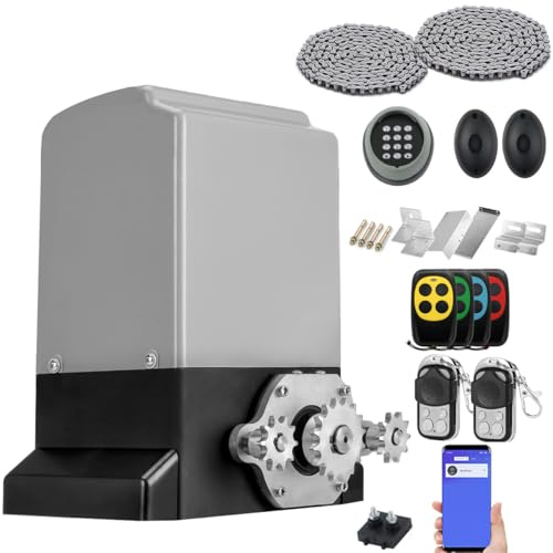 ASGO 3300 lb Auto Sliding Gate Opener APP Control with 6 Remote Controls for Driveway Slide Gates Electric Motor, Automatic Fence Gates Operator Complete Kit, 20ft Driven Chain/IR Secure Sensor