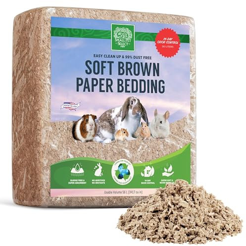 SMALL PET SELECT Brown Natural Paper Bedding, Soft Animal Bedding with Odor Control for Guinea Pig, Rabbit, Hamster, or Bunny, Cage Accessories, Made in the USA, 56 Litre (Volume)