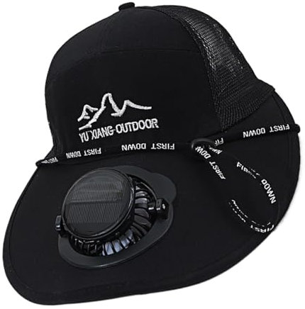 Solar Powered Fan Hat - Sun Visor Hat with Fan, Outdoor Sun Hat with Fan | Solar Fan Hat UPF50+, Summer Hat with Fan, Black