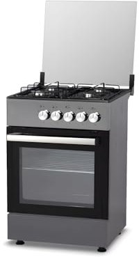 Wintem Cucina a Gas con 4 Fuochi e Forno Elettrico 1900W Integrato in Acciaio 57x57x88cm - Ideale per Cucinare in Modo Rapido e Veloce in Ambienti Piccoli o all'Esterno - Comode Lastre Coprifuochi