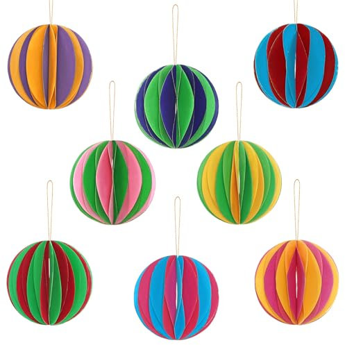 Weihnachtsfeier-Dekorationen – 8 Stück 3D-Mini-Bälle aus zweifarbigem Papier, Wabenbälle, Ornamente mit goldenem Glitzer, faltbare hängende Kugeln für Weihnachtsbaum, Urlaubsparty, Heimdekoration