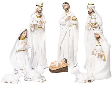 Krippen-Sets, Weihnachtskrippen-Set, Kunstharz, Krippenfiguren-Set, Weihnachtsschmuck, Geschenke, Weihnachts-Tischszenen, Figuren-Set, Sammlerstücke, Arbeitsplatte, Statue,Weiß
