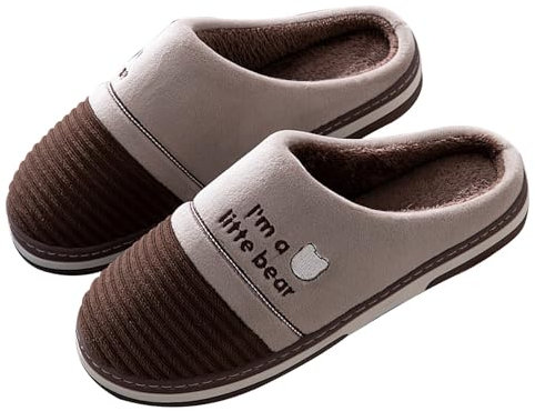 Herren Hausschuhe 44 Senioren Hausschuhe Damen Baumwoll-Hausschuhe für Herren und Damen, leicht, warm, mit Weihnachtsmotiv, Tiermotiv Filzpantoffeln Herren Pantoffel Damen Lammfell (Coffee, 46)