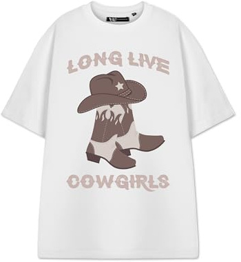 Show Me The Merch Womens White Short Sleeved T-Shirt | Long Live Cowgirls Graphic Tee | Western Apparel for Women | Rodeo Fashion Ladies Country Clothing