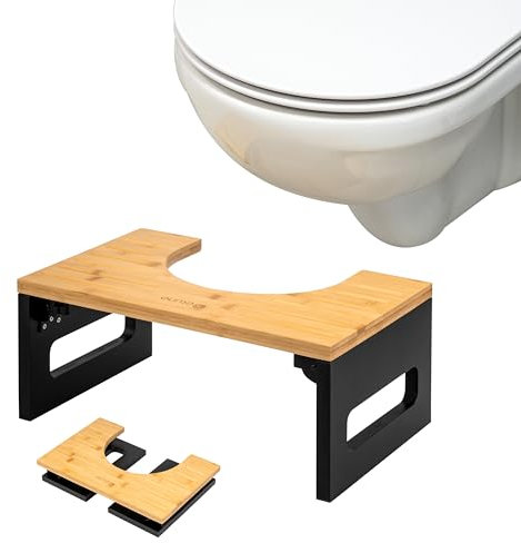 eluno Toilettenhocker, Fußbank aus Bambus mit Anti-Rutsch-Pads, platzsparend zusammenklappbar, stabiler Klohocker ideal für Erwachsene und Kinder bietet Entlastung bei Verstopfung, Blähungen (Schwarz)