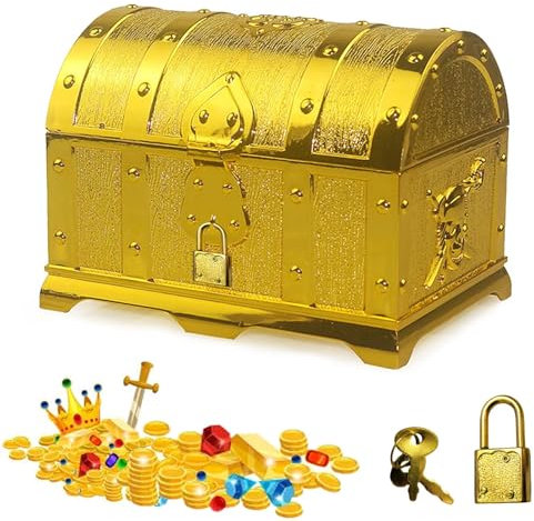 GAOUTO Pirat Schatztruhe: 14 x 9.7 x 9.5 cm Schatztruhe, Schatzkiste Kindergeburtstag, Piraten Schatzkiste Kindergeburtstag, Kleine Schatzkiste für Aufbewahren Und Dekorieren, Kindergeschenk