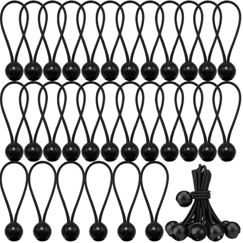 Bungee Cord with Balls, 30 PCS Tarpaulin Bungee Balls, Heavy Duty Bungee Balls for Tarpaulin Tents Canopy Banners Camping Tarps and Household Items 15 cm Black