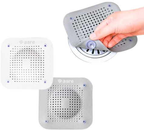 2Pcs Atrapa Pelos de Silicona con Ventosas Mejoradas | Filtro de Desagüe para Ducha, Bañera y Fregadero | Protector de Drenaje Antideslizante y Antiatascos | Fácil de Limpiar [Blanco + Gris]