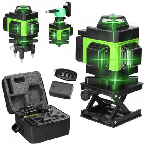 Livello laser a 16 linee, livello laser autolivellante 360 ° x 4 gradi verdi, macchina di livellamento laser, 4D 3° livellamento, IP54 Anti-Polvere Tank High Accuracy Rotante Laser Cantier con 2