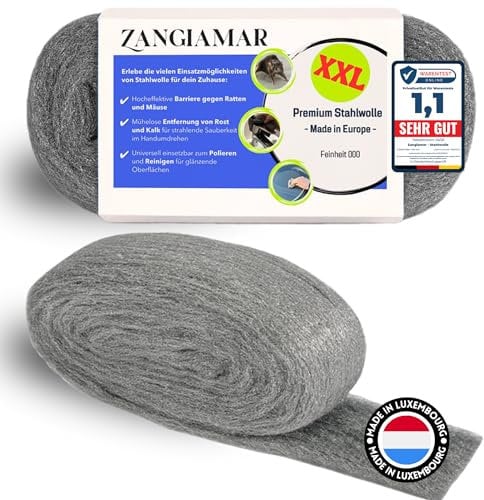 Stahlwolle 000, 400g, Mäuseabwehr, Stahlwolle gegen Mäuse, Stopft Löcher, Poliert gewachstes Holz, Kupfer, Messing, mattierte Oberflächen, säubert Glas