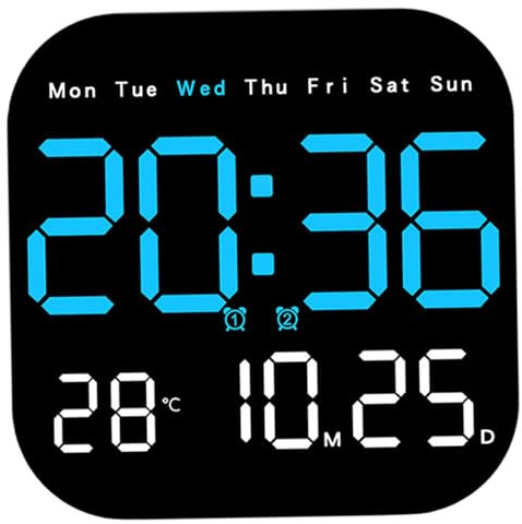 Heidouse Digital Wall Clock, 7 LED Large Digital Clock with Remote Control, Date and Day of Week, Temperature, Auto-Dimming or Brightness Adjustment, Battery Operated for Bedroom