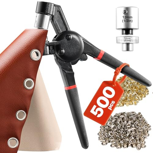VEVOR Kit outils pour œillets, 500 pcs, kit œillets métalliques de 12 mm en or et argent, avec pince à œillets manuelle, perforatrice et bloc, pour cuir, bâche, chaussures, artisanat, tissu, ceinture