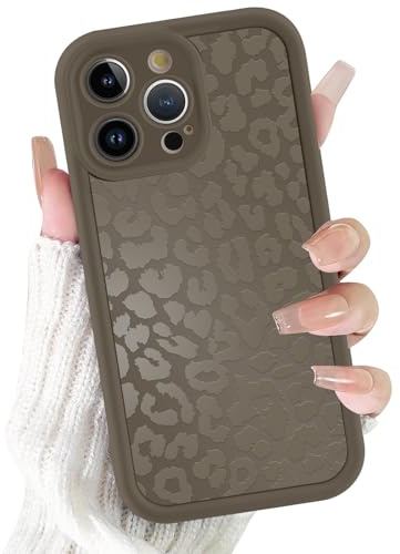 ZhuoFan Handyhülle für iPhone 15 Pro hülle 6,1”, Aesthetic Leopard Muster Braun Matte Sommer Design Schutzhülle Ultra Weich Silikon Case Mädchen Damen Stoßfest Kameraschutz Bumper Cover, 05