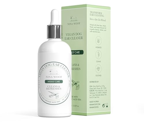 Nina Woof Limpiador de Oídos para Perros – Fórmula Vegana de Aloe y Hamamelis, Eliminador Suave de Olores y Cera para Todas Las Razas, 100 ml.