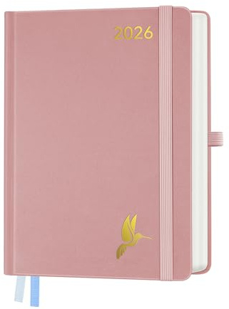 FEKSINO Kalender 2026 Tagesplaner A5 1 Tag 1 Seite - Tageskalender 2026 Hardcover,Terminplaner & Buchekalender 2026, 100 GSM Papier für Arbeit Studium Alltag - Rosa