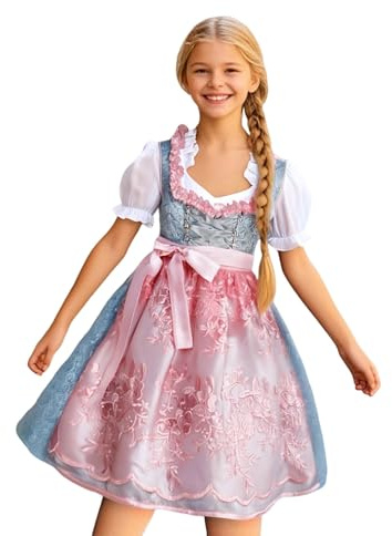 Dirndl Kinder Midi Trachtenkleid Kinderdirndl für Oktoberfest Besondere Anlässe für Mädchen Rosa Bayerisches Bierfest Trachten Dirndlkleid