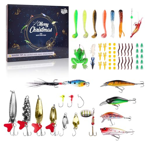 Angel Adventskalender 2025 Männer, 24 Tage Weihnachtskalender mit Angelköder, Angeln Advent Calendar, Angelkalender Geschenk für Mann Erwachsene Angler Fischer Jungs