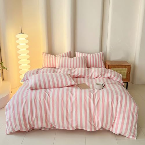 VENIES Housse de Couette Coton 150 x 200 cm | 100% Coton avec Fermeture Éclair Rose - Douce et Confortable - pour Lit 1 Personne