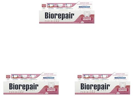 Biorepair, Dentifricio Protezione Gengive Peribioma, Combatte e Previene Problemi Gengivali, con Probiotici, Acido Ialuronico Idratante, Senza Fluoro, 60 ml (Confezione da 3)