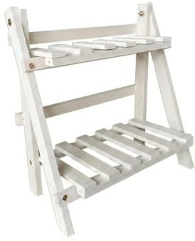 Yunmeryker Plant Stand for Garden Decor and Indoor Plant Display, No Assembly 2-Tier Slatted Shelf, Tall Storage Shelf and Pot Stands for Outdoor Plants, White