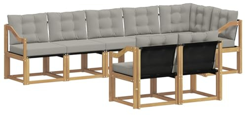 vidaXL Outdoor-Sofagarnitur mit Kissen 8 pcs Weiß und Hellgrau, Garten Loungemöbel, modernes Ecksofa, robust Sitzgruppe, Terrassenmöbel für Komfort