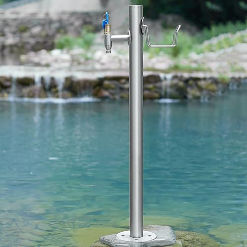 Generico Colonna per Fontana da Giardino in Acciaio Inox - Dispenser d'Acqua Decorativo, Resistente e antigelo, per irrigazione Esterna, 13 x 86 cm (Argento)