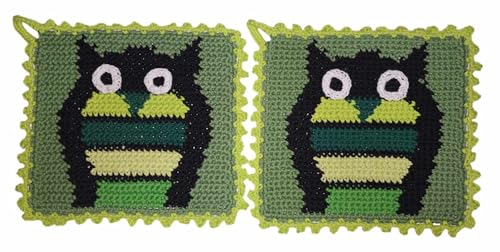 1 Paar Topflappen Eule, grün, gehäkelt Handarbeit