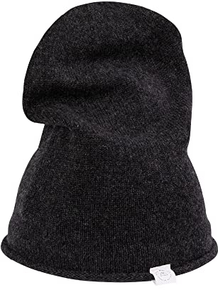 100% Kaschmir Beanie Mütze | Strickmütze für Damen und Jugendliche (Grau/Dunkelgrau)