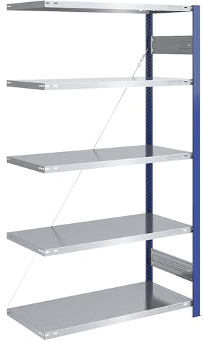 eurokraft | Steckregal | Bauart leicht | einseitig | HxBxT 2000 x 1000 x 600 mm | blau/verzinkt | Anbauregal
