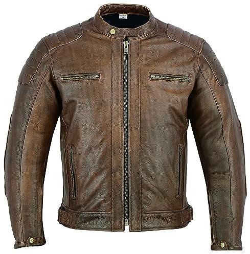Texpeed Motorrad lederjacke herren mit protektoren - Braun Winter/Sommer Gesteppt echtleder Bikerjacke - Motorrad mit original biker rüstung gepanzert (EN 1621-1) Schutz 7XL