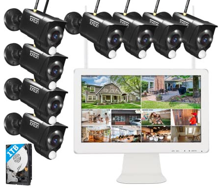 Tonton Wireless CCTV Camera System, 16 10CH 5MP Security Surveillance System, (8) 3MP Outdoor IP Camera with PIR Motion Detection & Floodlight, Two-way Audio and Color Night Vision, 1TB HDD Included
