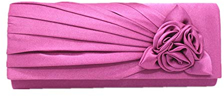 SatinUmschlagtasche mit Blumenmuster, für Hochzeit, Party, Abschlussball, Abendtasche, Clutch mit Schulterriemen, RosenBlumenmuster, Plissiert, Satin, Clutch, Abendtasche, violett (Violett)