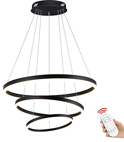 100W LED Runde Hängeleuchte 3 Ringe Pendelleuchte Schwarz Modern Hängelampe Metall Acryl Pendellampe Esszimmer Lampe Wohnzimmer Leuchte Höhenverstehbar Kronleuchter Φ40+60+80cm [Energieklasse A++]