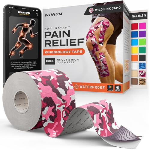 Kinesiologie-Tape, unglaubliche Unterstützung für athletische Sportarten und Erholung, inklusive Taping-Anleitung, ungeschnittene 5,1 cm, 5 m Rolle (Wild Pink Camo + gratis Taping Guide, 1 Stück)