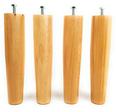 viglietti Lot de 4 pieds en hêtre avec boulons pour sommier à lattes en bois, H 35 cm