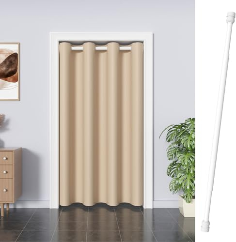 ACYOUNG Türvorhang mit Teleskopstange, einfache Montage ohne Bohren (Braun,200 x 120cm (HxB) und 50 bis 80 cm Teleskopstange)