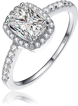 BONLAVIE Damen 925 Silber Ehering mit 2,3 Karat Kissenschliff Zirkonia Verlobungsband Größe 5 bis 9