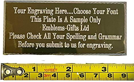 emblems gifts Engraved Presentation Plaque, Gold Coloured Aluminium Trophy Plate 90 mm x 40 mm