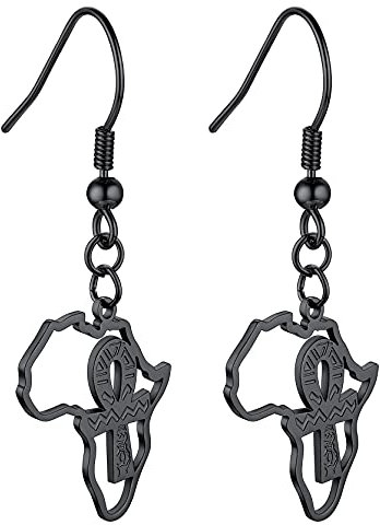 GoldChic Klassische Afrika Karte Anhänger Ohrringe mit ägyptischem Kreuz 316L Edelstahl Punk Ohrstecker mit Afrika Landkarte Anhänger Ägypten Ankh Afrika Karte Ohrring für Damen Frauen