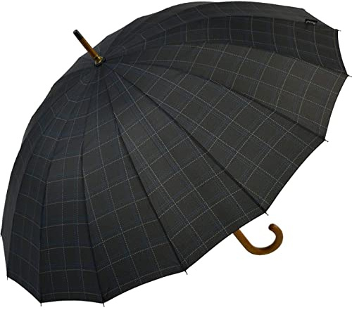 Falcone® 16-teiliger Regenschirm Holzstock sturmfest mit Holzgriff - square