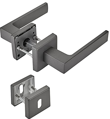 Türdrückergarnitur CUBE anthrazit mit Buntbart 120 x 22 mm Vierkant 8 x 8 mm Türgarnitur für Zimmertür Rosettengarnitur von SOTECH