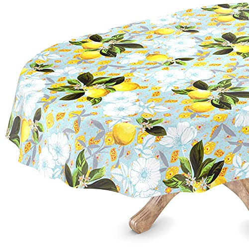Tischdecke abwaschbar Wachstuch Wachstuchtischdecke Oval 140 x 220cm Schnittkante Zitronen Gartentischdecke Wachstuch