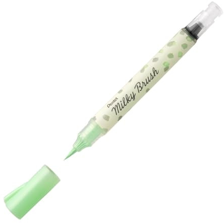 Pentel XGFH-PKX Milky Brush, Pinselstift enthält flüssige, matt trocknende Pastellfarbe, pastell-grün, 1 Stück auf Blisterkarte