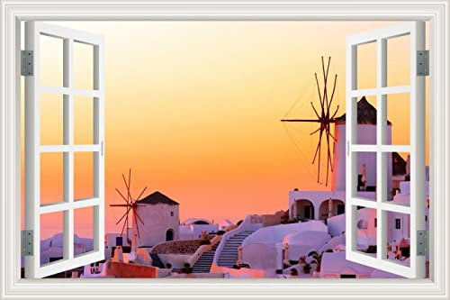 MUMUWUSG Vinyle Coucher De Soleil Ciel Ville Paysage Papier Peint Photo 3D - Sticker Autocollant Effet 3D | Sticker Mural Fenêtre - Papier Peint Décoration Trompe L Oeil Salle Et Salon 90X60Cm