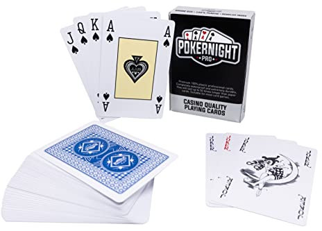 Poker Night Pro Plastik Spielkarten Professioneller Wasserfester (Blaue Rückseiten) | 55 Stück Pro Deck Inklusive 3 Jokern | 4 Eckzeichen| Casino Qualität